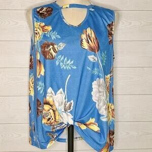 unbranded Blue floral sleeveless knotted twist tunic keyhole neckline Size  XL